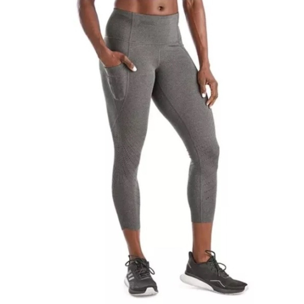 M Everyday Perforated Legging Gray Heathered High Waist Side Pocket XL NEW